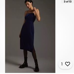 By Anthropologie blue crushed velvet slip midi dress lined balletcore size 0